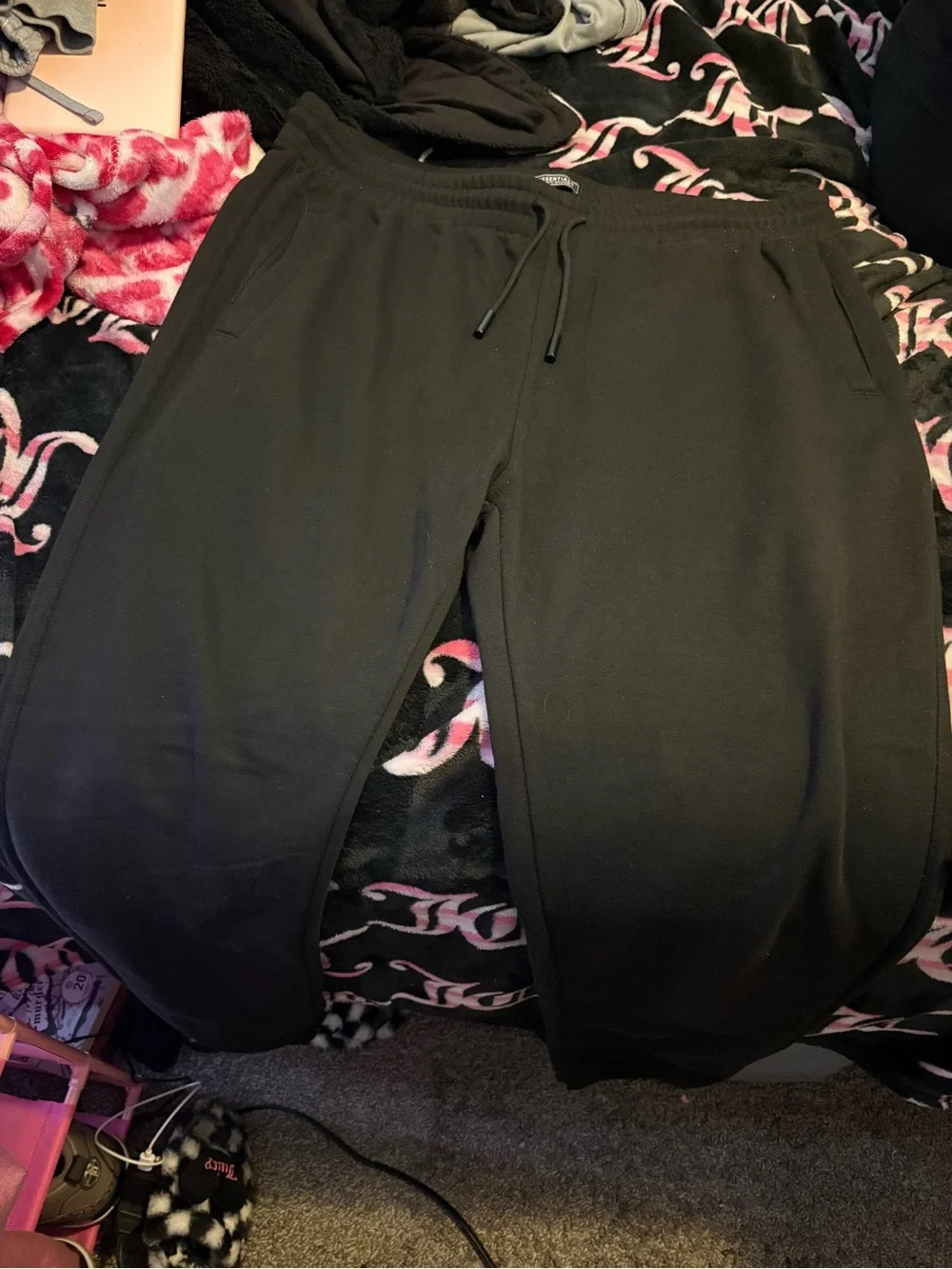 Essentials Men's Black Sweatpants with Elastic Waist
